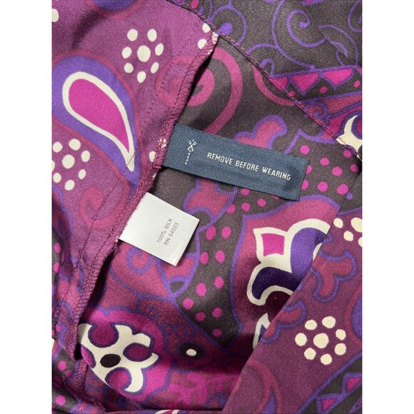 Banana Republic Silk Purple Pink Paisley Print 3/4 Sleeve Pleated Dress Size 2 - Picture 9 of 16